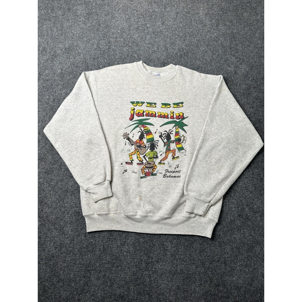 Mens Hanes Gray Graphic We Be Jammin Bahamas 90s Sweatshirt, Size XL